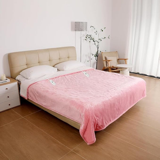 ESTINGO Electric Heating Blanket King Size, Heated Electric Blanket with 5 Heating Levels & 10 Hours Auto Off, Machine Washable Plush Heated Blanket 100" x 90", Pale Pink