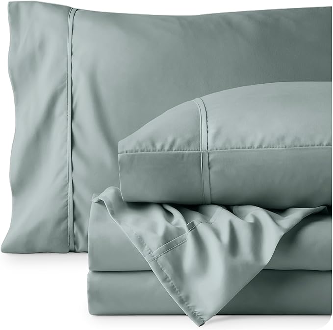 Bare Home Queen Sheet Set - 1800 Ultra-Soft Microfiber Queen Bed Sheets - Double Brushed - Deep Pockets - Easy Fit - 4 Piece Set - Bedding Sheets & Pillowcases (Queen, Sea Spray)