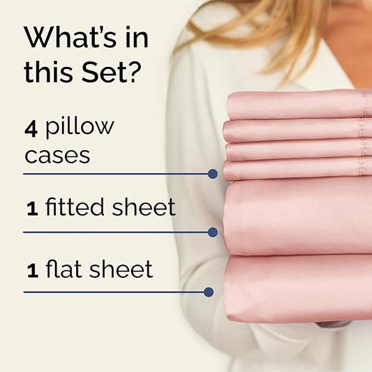 Queen 6 Piece Sheet Set - Comfy Breathable & Cooling - Ultra-Soft Hotel Luxury Bedding Set with 8-16 Inch Deep Pockets - 1 Flat & 1 Fitted Sheet & 4 Pillowcases - Wrinkle Free & Easy Care - Baby Pink