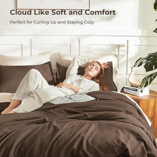 Litanika Comforters Twin XL Size Brown, 2 Pieces Lightweight Solid Bedding Set & Collections, All Season Fluffy Bed Set (68x92 Inches Comforter & 1 Pillowcase)