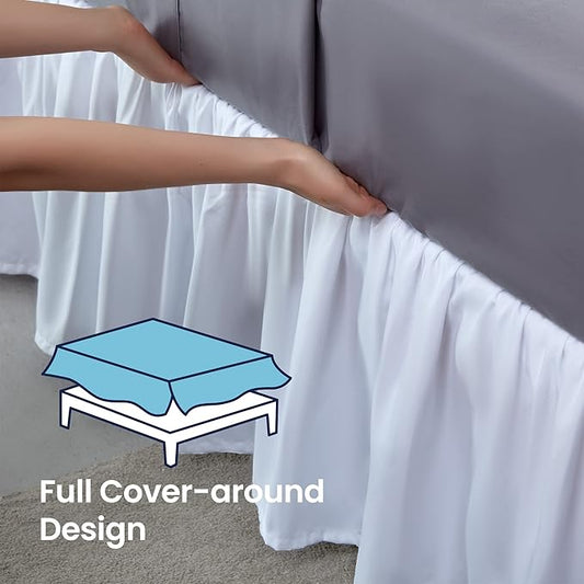 SLEEP ZONE Ruffled Bed Skirts Full Size, Anti-Static Bedskirt Dust Ruffles with 15 inches Tailored Drop, Easy Fit, Fade Resistant, White, Full