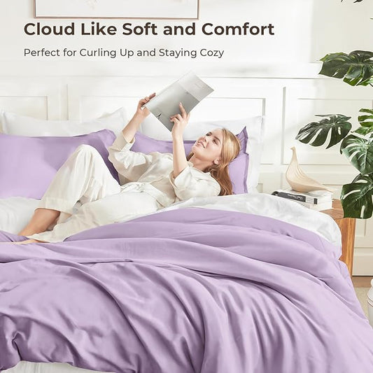 Litanika Lavender Purple Comforter Full Size, 3 Pieces Lightweight Solid Bedding Comforter Set, All Season Fluffy Bed Set (79x90In Comforter & 2 Pillowcases)
