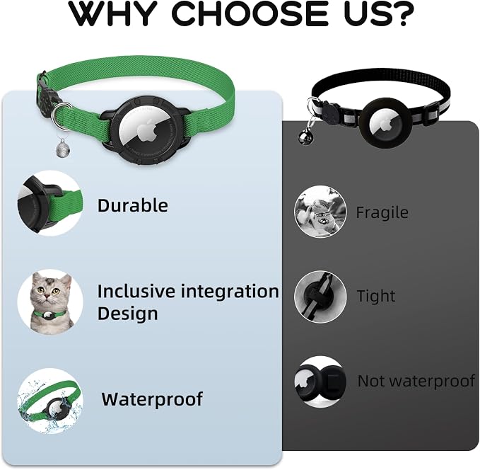 AirTag Cat Collars, Stretchy Collar with AirTag Holder and Bell | Breakaway - Ultra Design Elastic - GPS Tracking Collars - Adjustable Size for Cats & Puppies 7.5-12.5" - (Emerald Green)