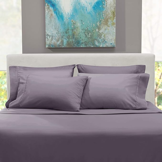 Hearth & Harbor Bed Sheets, Luxury Soft 6 Piece Bed Sheet Set Extra Deep Pocket Fitted Sheets Fits Mattress up to 21", Double Brushed Bedding Sheets & Pillowcases, King Purplish Gray