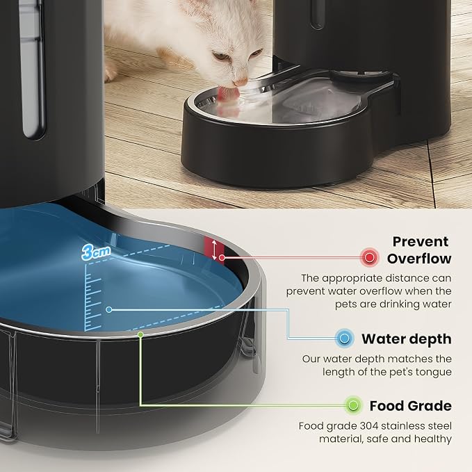 CZPET Dog Water Bowl Dispenser with Stainless Steel Bowl (8L+Filter,Black) | With Stainless Steel Bowl Gravity Waterer, Large Capacity and Drinking Area Noise-Free for Pets