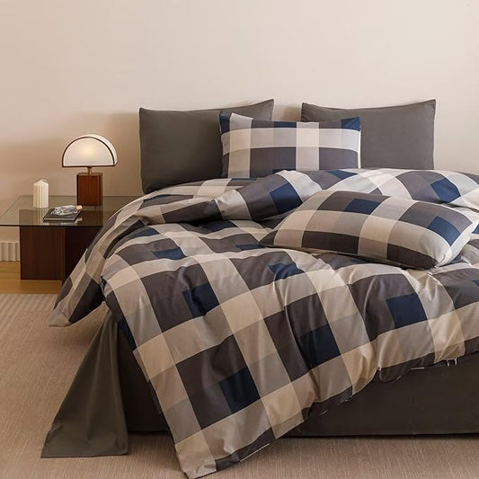 Houseri Blue Plaid Comforter Set Twin Vintage Grid Bedding Sets