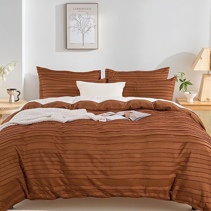 NEXHOME PRO Twin Duvet Cover,Brunt Orange 2 Pieces Boho Tufted Duvet Cover Set, Soft and Lightweight 100% Washed Microfiber Comforter Cover Set for All Season(Brunt Orange, 66 x 90)-No Comforter