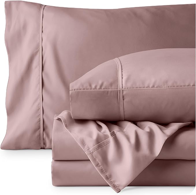 Bare Home Full XL Sheet Set - 1800 Ultra-Soft Microfiber Full Extra Long Bed Sheets - Double Brushed - Deep Pockets - Easy Fit - 4 Piece Set - Bedding Sheets & Pillowcases (Full XL, Mauve)