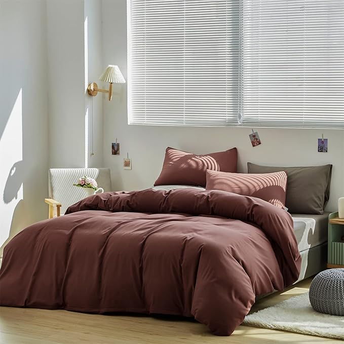 CLOTHKNOW Brick Red Full Size Comforter Set 3Pcs Rust Red Bedding Comforter Sets Women Men Soft Brownish Comforter with 2 x Pillow Cases