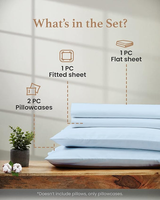 Good Sleep Bedding Full Size Bed Sheets - 100% Egyptian Cotton Sheets Full Size Bed, 4Pc, 1000 TC, Full Sheet Set, Luxury Sateen Weave, Soft, 16" Deep Pocket Full Size Sheets Set - Light Blue Sheets
