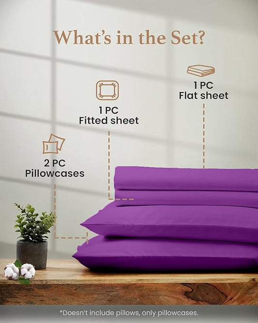 Good Sleep Bedding Twin Sheets - 100% Egyptian Cotton Twin Sheet Set, 3Pc, 1000 TC, Sateen Weave, Hotel Quality Sheets Twin Size Bed Set, Soft, 16" Deep Pocket Twin Sheets - Purple Twin Bedsheets