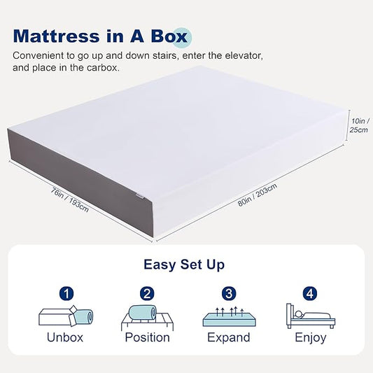 Amazon Basics Breathable Gel Memory Foam Mattress, Medium Firm, 10 Inch, King, White/Grey