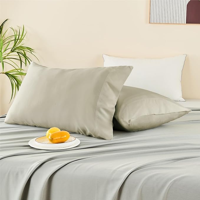 BEDELITE Linen Pillow Cases Queen Size Set of 2, Rayon Derived from Bamboo,Cooling Pillow Cases for Hot Sleepers & Night Sweats, Breathable and Silky Soft Envelope Pillowcases, 20"x30"