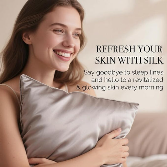 Ravmix Silk Pillow Cases with Zipper, 21momme Mulberry Silk Pillowcase for Hair Skin Health, Soft Smooth Breathable Cool Pillow Cover for Beauty Sleep with Gift Box 1PC(Queen 20"x30", Apricot Gray)