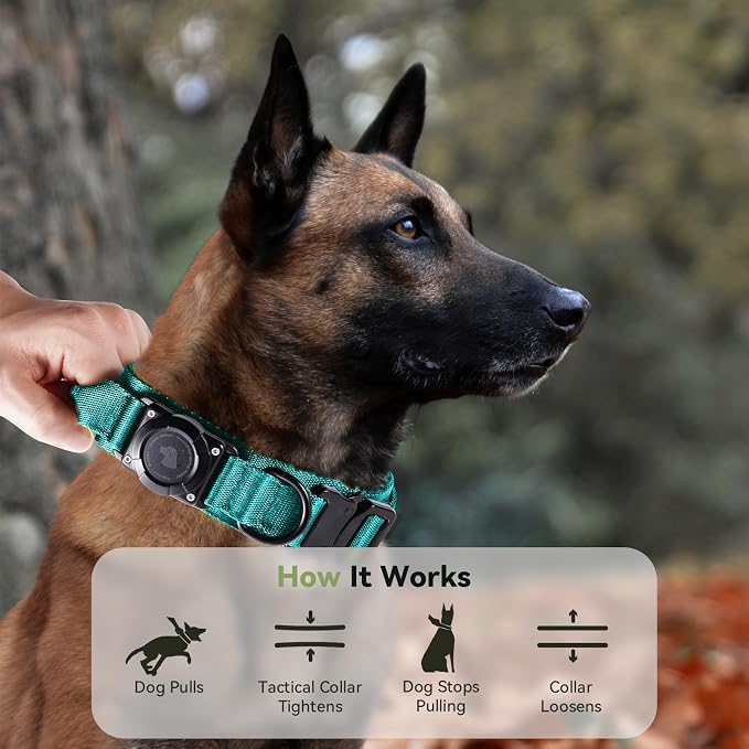 2026 Upgrade Waterproof Tactical AirTag Dog Collar, Built in AirTag Holder | Comfortable Control Handle, Quick Release Metal Buckle, Durable 1000D Nylon, For Medium to Large Dogs, Blue, M