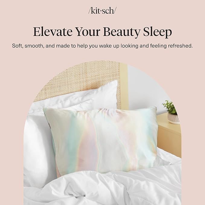 Kitsch Satin Pillowcase with Zipper for Hair & Skin - Softer Than Silk Pillow Cases, Smooth Cooling Satin Pillow Case, Wrinkle-Free, Machine Washable - Pillow Cases Standard Size (19x26) - Aura