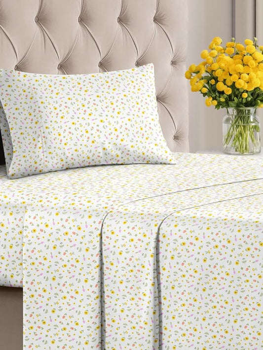Floral Sheets - Flower Print Bed Sheet Set - 1 Flat, 1 Fitted & 1 Pillowcase w/ Deep Pockets - Comfy, Cozy, Wrinkle & Fade Free - Boho Botanical Bedding - Soft, Breathable & Cooling - Twin Size Set