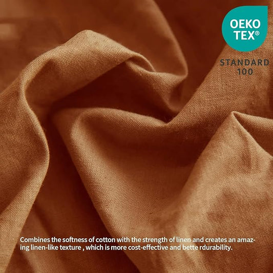 BISELINA French Linen Bed Skirt with Pleated Frills 14-Inch Tailored Drop Natural Flax Cotton Blend Dust Ruffle Soft Cozy Farmhouse Bedding (14" Twin, Rust)
