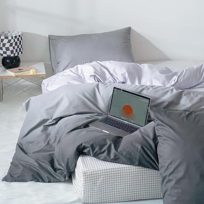 CLOTHKNOW Grey Silver Queen Comforter Set Gray Gradient Bedding Sets Grey Tone Comforter Queen with 2 Pillow Cases