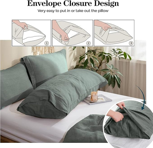 Simple&Opulence Body Pillow Cover 20" x 54",100% Pure Linen, Ultra Soft and Breathable, Body Pillowcase with Envelope Closure for Adults (Greyish Green)