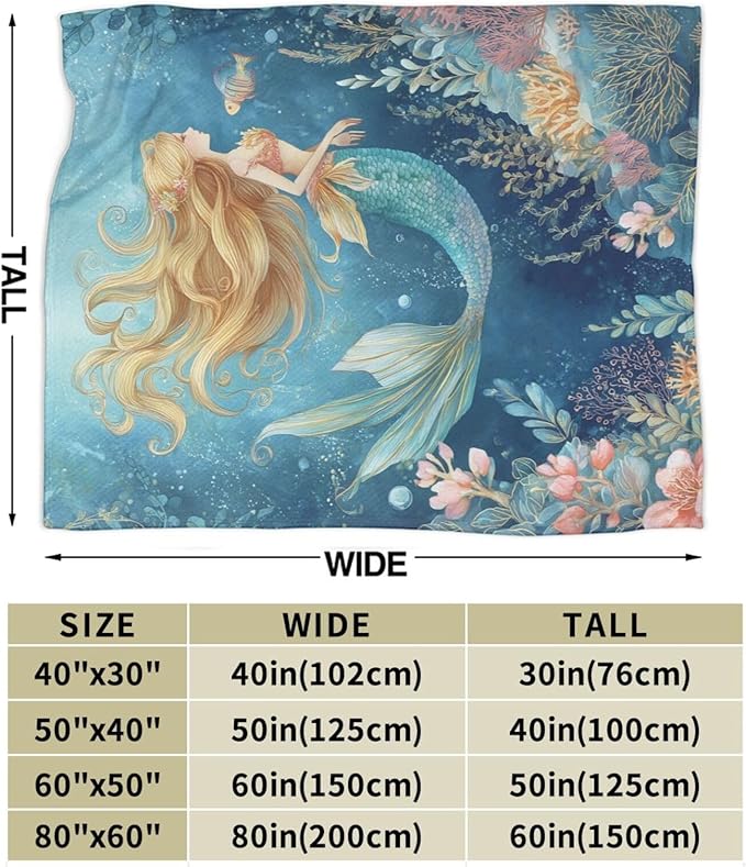 Mermaid Blanket Super Soft Warm Fluffy Fleece Flannel Fantasy Throw Blanket Cozy Fuzzy Plush Stuff Bedding Blankets Gifts for Women Kids Boys Girls Adults 60"X50"