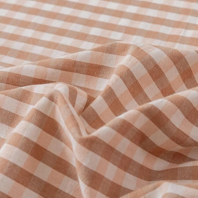 EAVD Pink Tan Gingham Comforter Set Twin XL Soft Washed Cotton Farmhouse Mini Pink Tan Checkered Plaid Bedding Set with 2 Pillowcases Modern Farmhouse Reversible Plaid Comforter Set for All-Season
