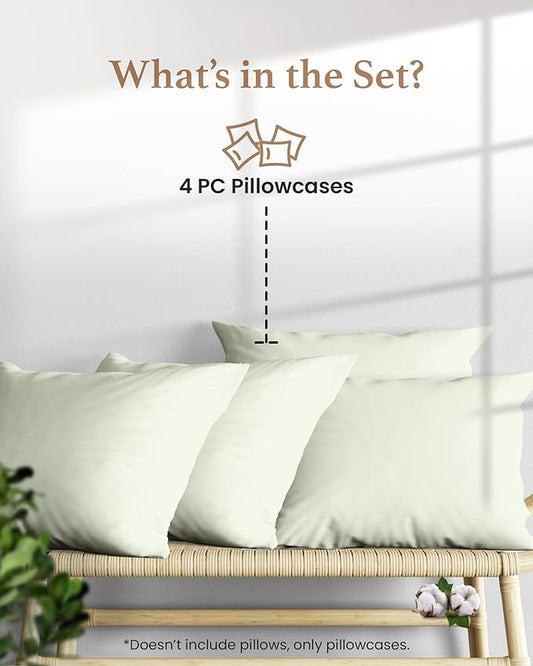 Set of 4 Pillow Cases Queen Standard, 800 TC 100% Egyptian Cotton, Great for Hair & Skin Care, Silky Soft Sateen Weave Pillow Covers for Bed Pillow, Improves Sleep Quality, 4" Hem Pillowcases, Sage