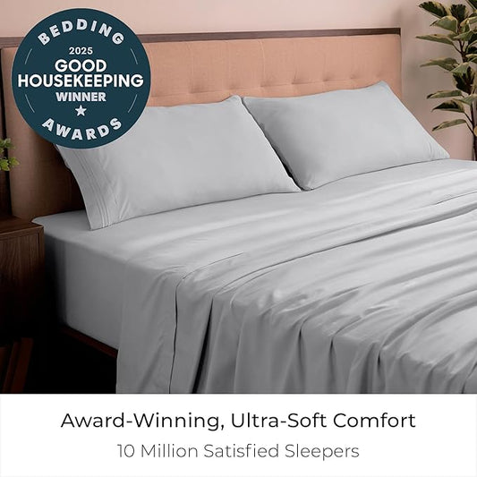 Mellanni King Sheets Set - 4 PC Iconic Collection Bedding - Hotel Luxury, Extra Soft, Cooling Bed Sheets - Wrinkle, Fade, Stain Resistant (King, Light Gray)
