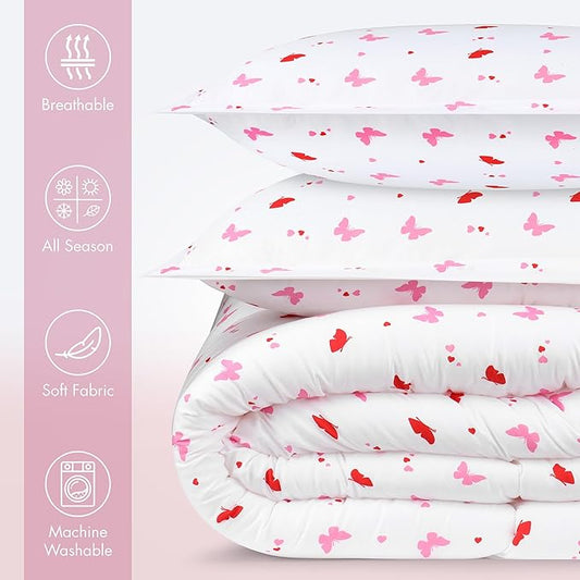 Utopia Bedding All Season Butterfly Comforter Set with 2 Pillow Cases, 3 Piece Soft Brushed Microfiber Kids Bedding Set for Boys/Girls, Machine Washable (Twin)