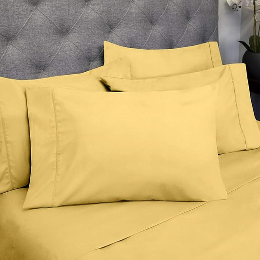 Sweet Home Collection Quality Deep Pocket Bed Sheet Set - 2 Extra Pillow Cases, Value, Twin XL, Yellow, 4 Piece (Pack of 12, 48 Count Total)