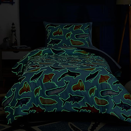 Twin Comforter Set for Boys Kids - 5 Pieces Glow in The Dark Ocean Animals Twin Bedding Sets for Kids, Ultra Soft Bed in A Bag with Sheets
