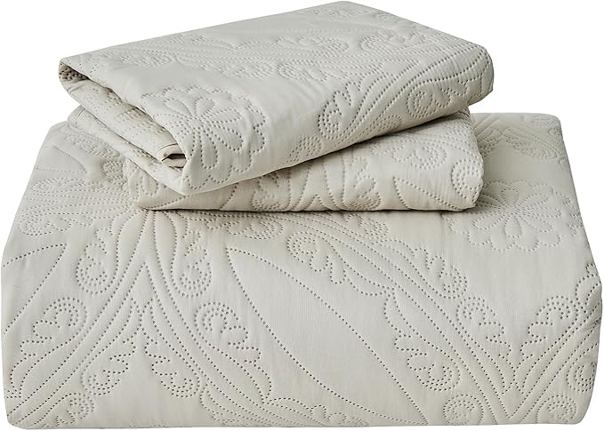 Kingnex Oversized King Bedspreads 128x120 for Extra Wide Tall King or Cal King Bed Ultrasonic Quilted Coverlet Set 3 Piece Include 1 Quilt 2 Pillowcases Beige