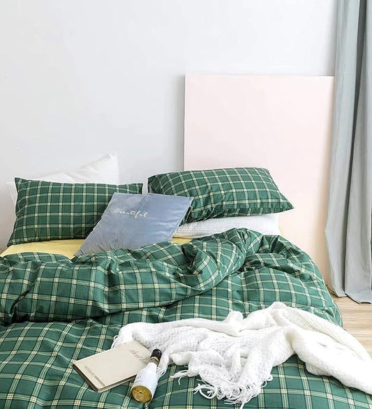 Houseri Plaid Comforter Set - Full Size Green Grid Bedding with Buffalo Checkered Comforter - Emerald and Jade Green Bedding Set - Teen Boys and Girls Quilt
