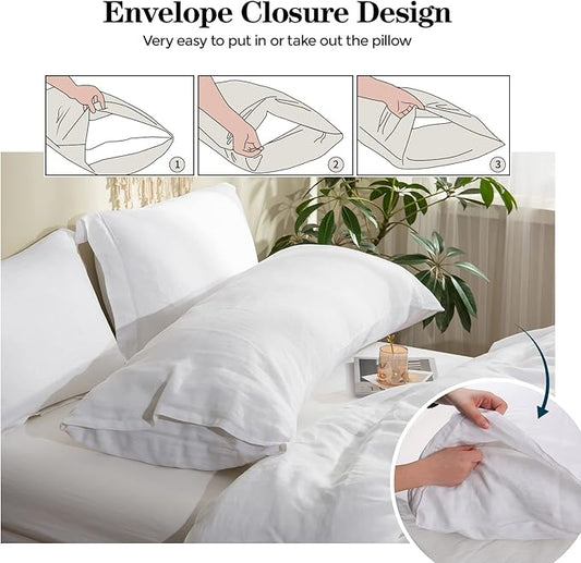 Simple&Opulence Body Pillow Cover 20" x 54",100% Pure Linen, Ultra Soft and Breathable, Body Pillowcase with Envelope Closure for Adults(White)