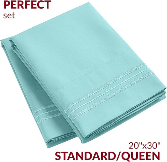 Mellanni Pillow Cases - Luxury, Extra Soft, Cooling Pillow Covers - 2 PC Iconic Collection Pillowcases - Envelope Closure (Standard/Queen 20" x 30", Aqua)