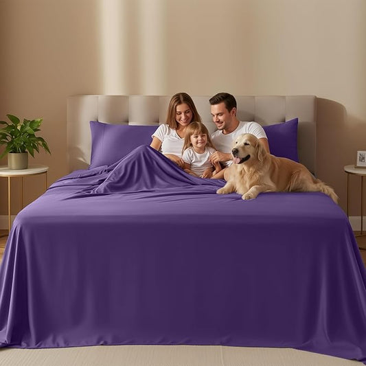Utopia Bedding King Size Sheet Set – 4 Piece Bed Sheets, Soft and Breathable Microfiber, Includes 1 Fitted Sheet, 1 Flat Sheet and 2 Pillowcases – Oeko Tex (Eggplant)
