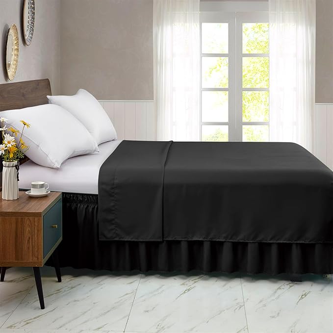 FreshCulture Queen Bed Skirt, Elastic Wrap Around Bed Skirt Queen Size, Bed Skirts for Adjustable Bed, Easy Fit with 15-Inch Tailored Drop, Hotel Quality Dust Ruffle for Queen Bed (Black)