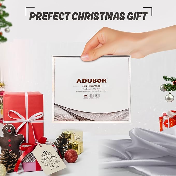 Adubor 100% Silk Pillowcase - Mulberry Silk Pillow Cases, 22 Momme 6A Grade Fibers, Silk Pillow Case for Hair and Skin Health, with Hidden Zipper (Standard 20''×26'', Silver Gray, 1PC)