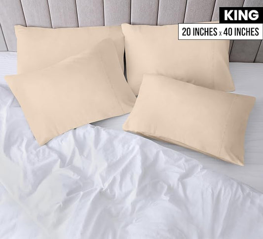 Utopia Bedding King Pillow Cases - 4 Pack - Envelope Closure - Soft Brushed Microfiber Fabric - Shrinkage and Fade Resistant Pillow Covers King Size 20 X 40 Inches (King, Beige)