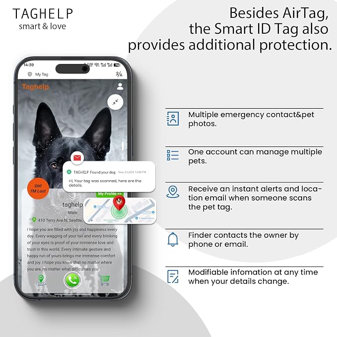 Tactical AirTag Dog Collar Waterproof with QR Code ID Tag, Military Training Dog Collar with Built-in AirTag Holder, Metal Buckle & Handle, GPS Tracking Collar for Medium to Large Dogs (Camo, L)