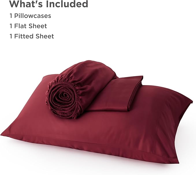 Bedsure Cooling Sheets Twin XL, Rayon Derived from Bamboo, PureWoven, Breathable & Soft Twin XL Sheet Sets, Deep Pocket Up to 16 Inches, Hotel Luxury Silky Dorm Bedding for Hot Sleepers, Burgundy