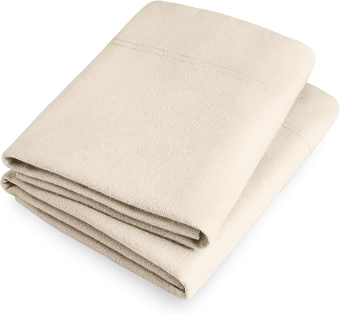Bare Home Flannel Standard Pillowcases Set of 2-100% Cotton - Velvety Soft & Cozy - Double Brushed Heavyweight Flannel Pillowcases (Standard Pillowcase Set of 2, Sand)