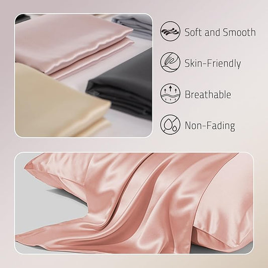 Mulberry Silk Pillow Cases Set of 2, Both Sides Real Silk Pillowcases for Hair and Skin Cool Pillowcase Organic Silk Pillowcase 2 Pack with Hidden Zipper, Coral Pink, Queen (20"ร30")