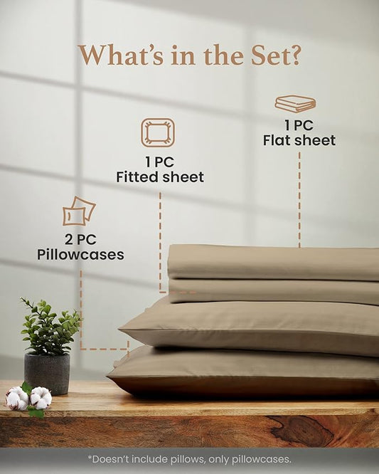 Good Sleep Bedding 100% Egyptian Cotton Queen Sheet Set - 4 Pc, Sheet Set Queen Size, Long Staple Cotton Bed Sheets Queen Set, Luxury Sateen Weave, Queen Deep Pocket Sheet Set 16" - Taupe