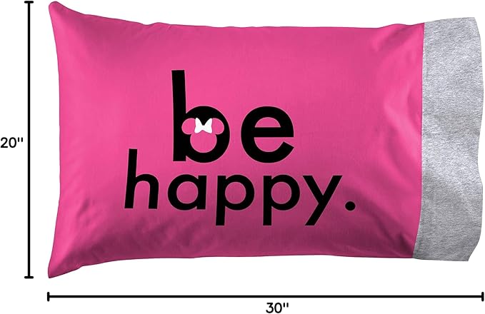Jay Franco Disney Minnie Mouse Be Happy 1 Single Reversible Pillowcase - Double-Sided Kids Super Soft Bedding