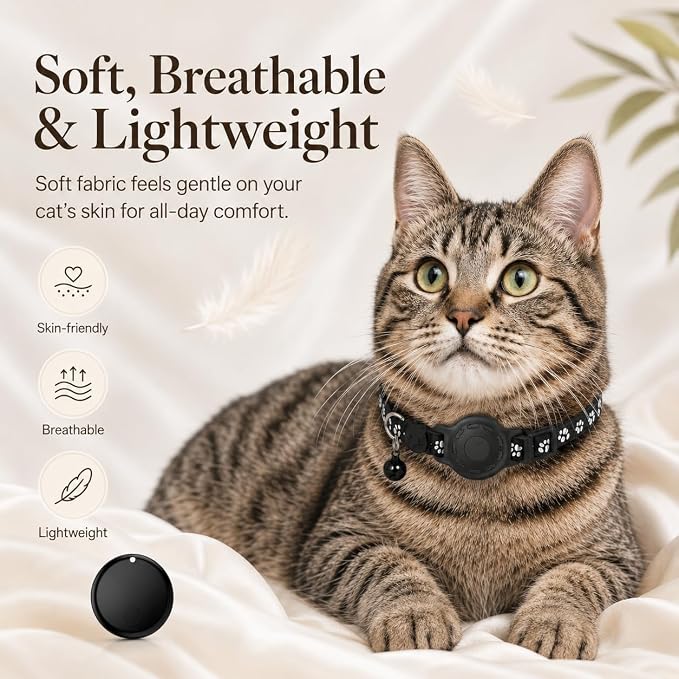Pet Tracker,GPS Collar for Cats (iOS Only) Smart tag,Waterproof Compatible with Apple Find My,No Monthly Fee,Advanced Tracking Solution Smart Collar for Pet Safety Ideal Small Large Cats