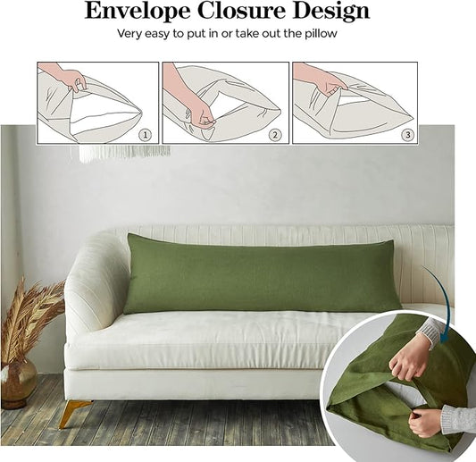 Simple&Opulence Body Pillow Cover 20" x 54",100% Pure Linen, Ultra Soft and Breathable, Body Pillowcase with Envelope Closure for Adults (Olive Green)