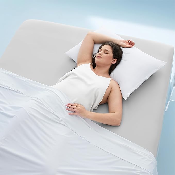 Bedsure Cooling Fitted Sheet King Size for Hot Sleeper, King Fitted Sheet Only with 360° Elastic Band, Q-Max 0.4, Temperature Regulation Bedding for Night Sweats, 16" Deep (up to 18"), Grey