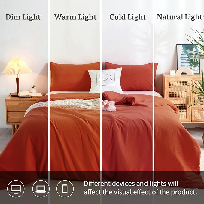 COTTEBED Orange Queen Comforter Sets Clearance Prime, Soft Washed Cotton Lightweight All Season Full Sized Bedding Down Alternative Conforters Pillowshams Men Women(Pumpkin Bright Orange,Queen/Full)