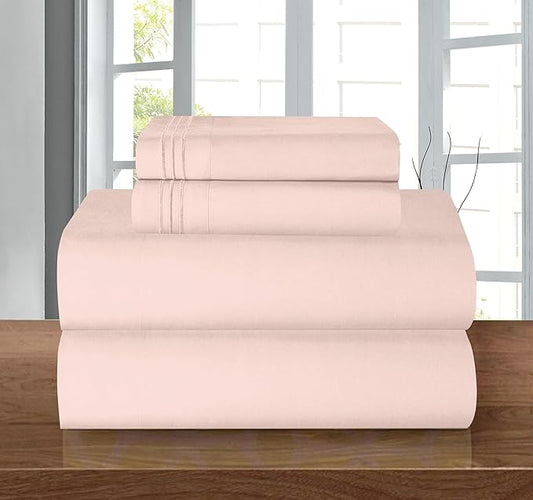 Elegant Comfort Luxury 1500 Premium Hotel Quality Microfiber 4-Piece Sheet Set - Wrinkle Resistant, All Around Elastic Fitted Sheet, Deep Pocket up to 16", Full, Blush